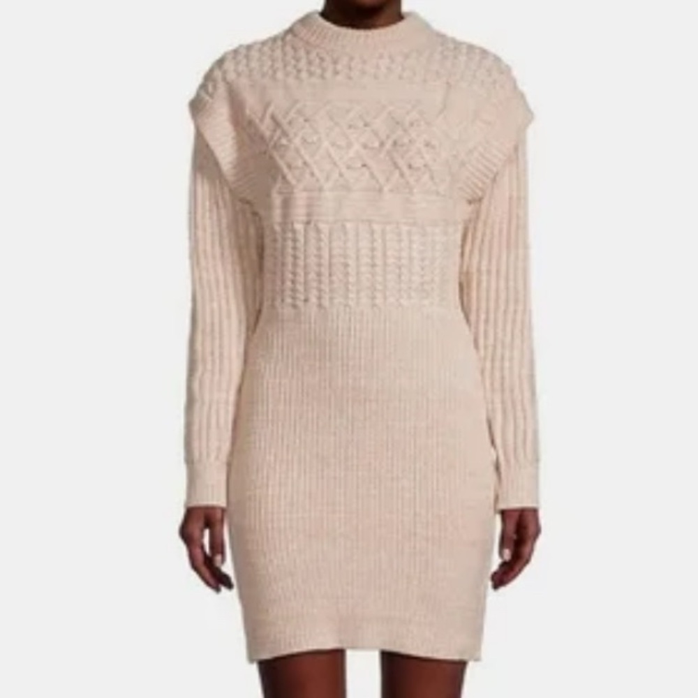 MinkPink NWT Chic Beige Fall Winter Cable Knit Sweater Dress (Size XS)